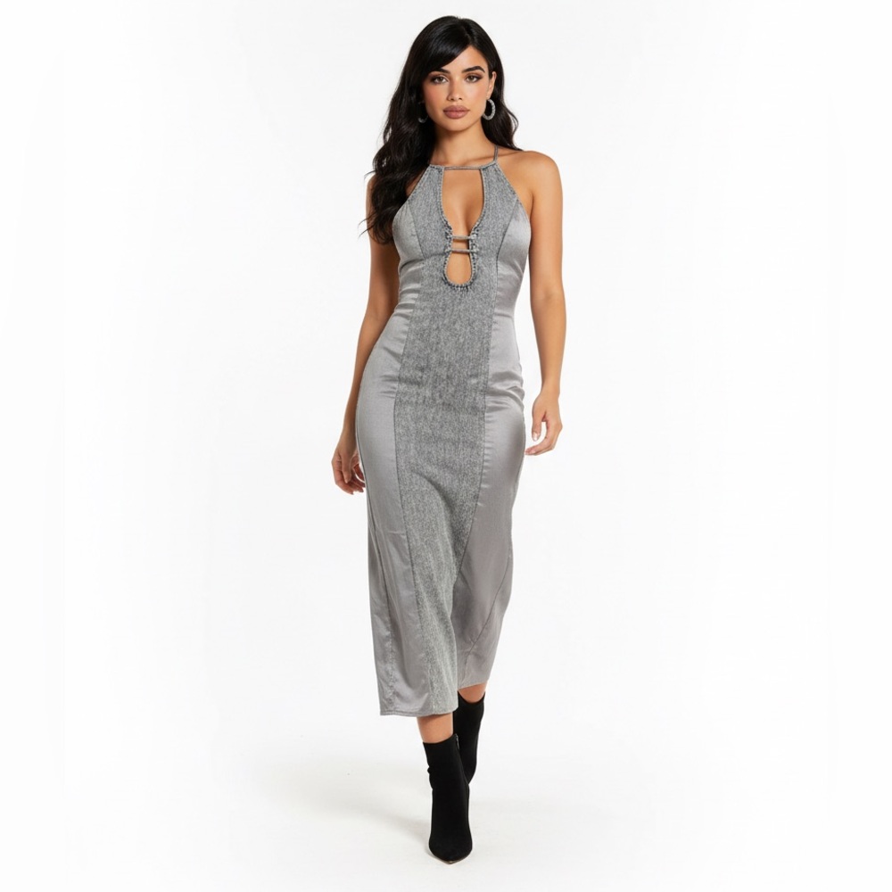 Gray Sleeveless Maxi Denim Dress